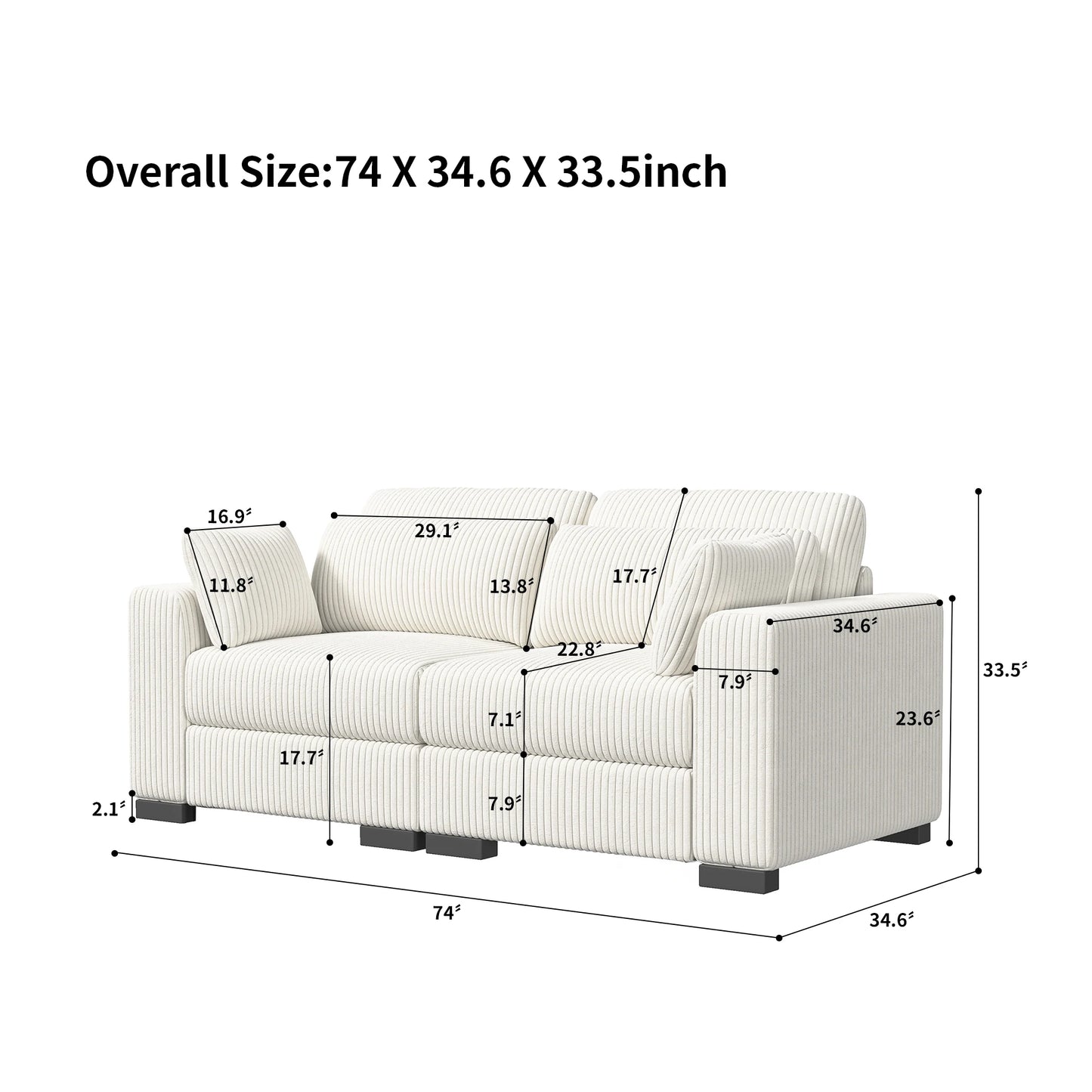 Multi-seater modular Couch, soft smooth ribbed velvet fabric, high resilience seat Cushion, flexible and mobile foot rest, removable backrest Cushion, extra storage space