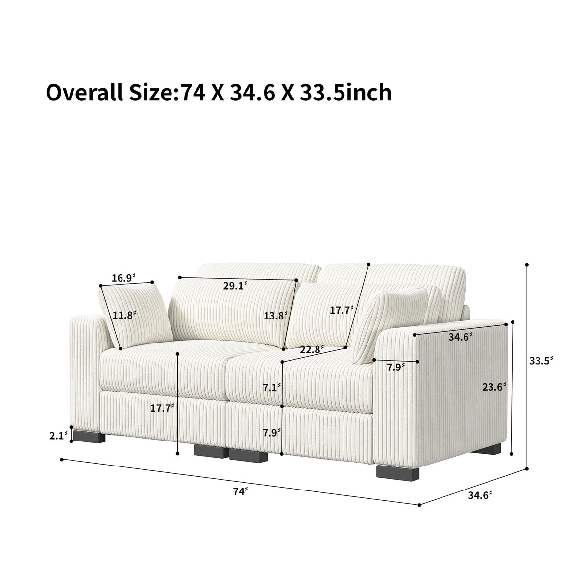 Multi-seater modular Couch, soft smooth ribbed velvet fabric, high resilience seat Cushion, flexible and mobile foot rest, removable backrest Cushion, extra storage space