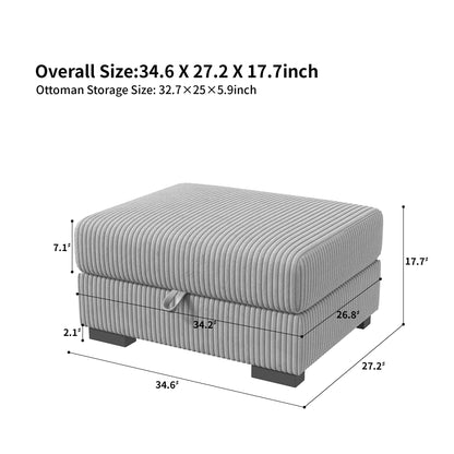 Multi-seater modular Couch, soft smooth ribbed velvet fabric, high resilience seat Cushion, flexible and mobile foot rest, removable backrest Cushion, extra storage space