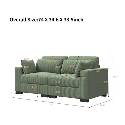 Multi-seater modular Couch, soft smooth ribbed velvet fabric, high resilience seat Cushion, flexible and mobile foot rest, removable backrest Cushion, extra storage space