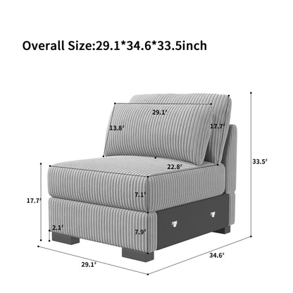 Multi-seater modular Couch, soft smooth ribbed velvet fabric, high resilience seat Cushion, flexible and mobile foot rest, removable backrest Cushion, extra storage space