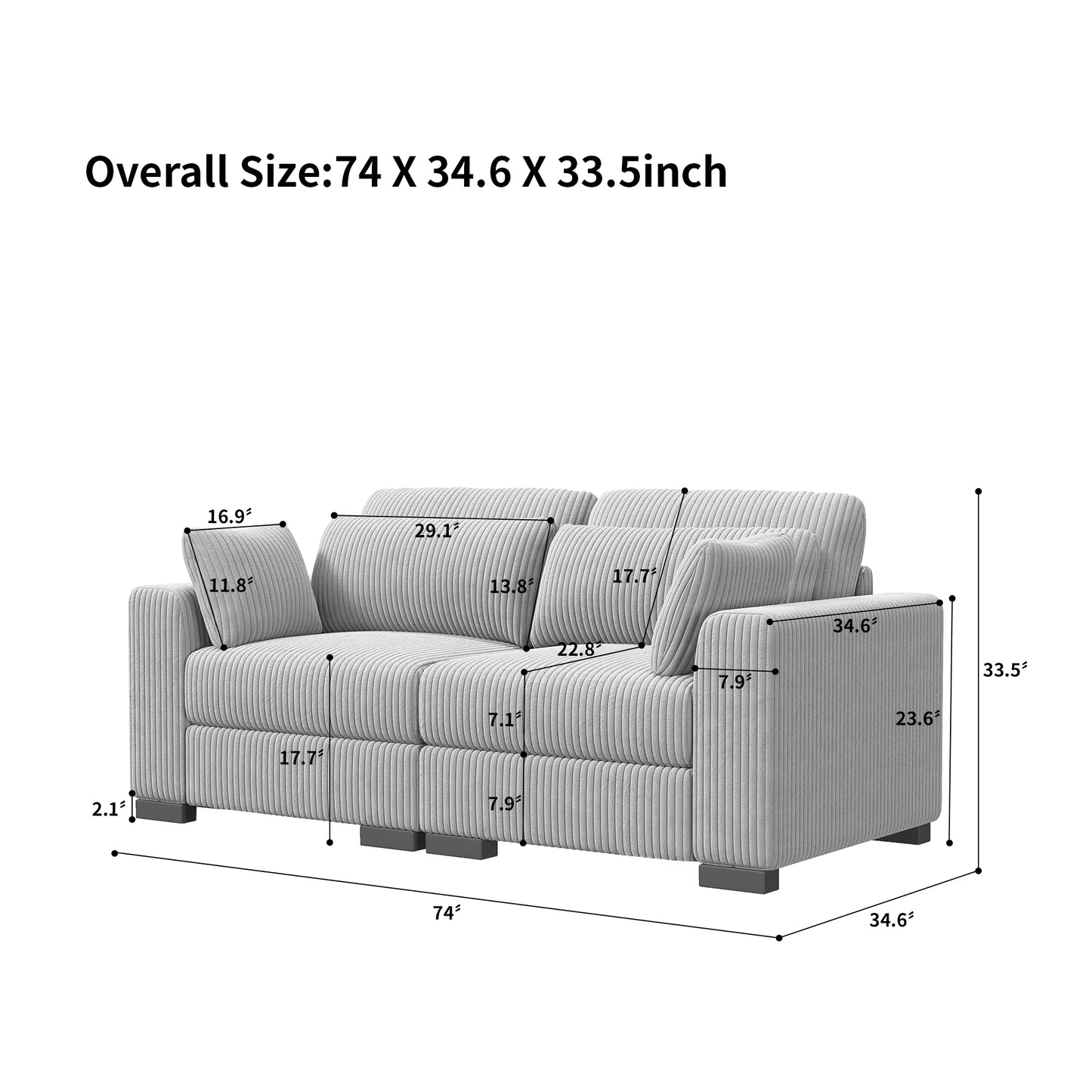 Multi-seater modular Couch, soft smooth ribbed velvet fabric, high resilience seat Cushion, flexible and mobile foot rest, removable backrest Cushion, extra storage space