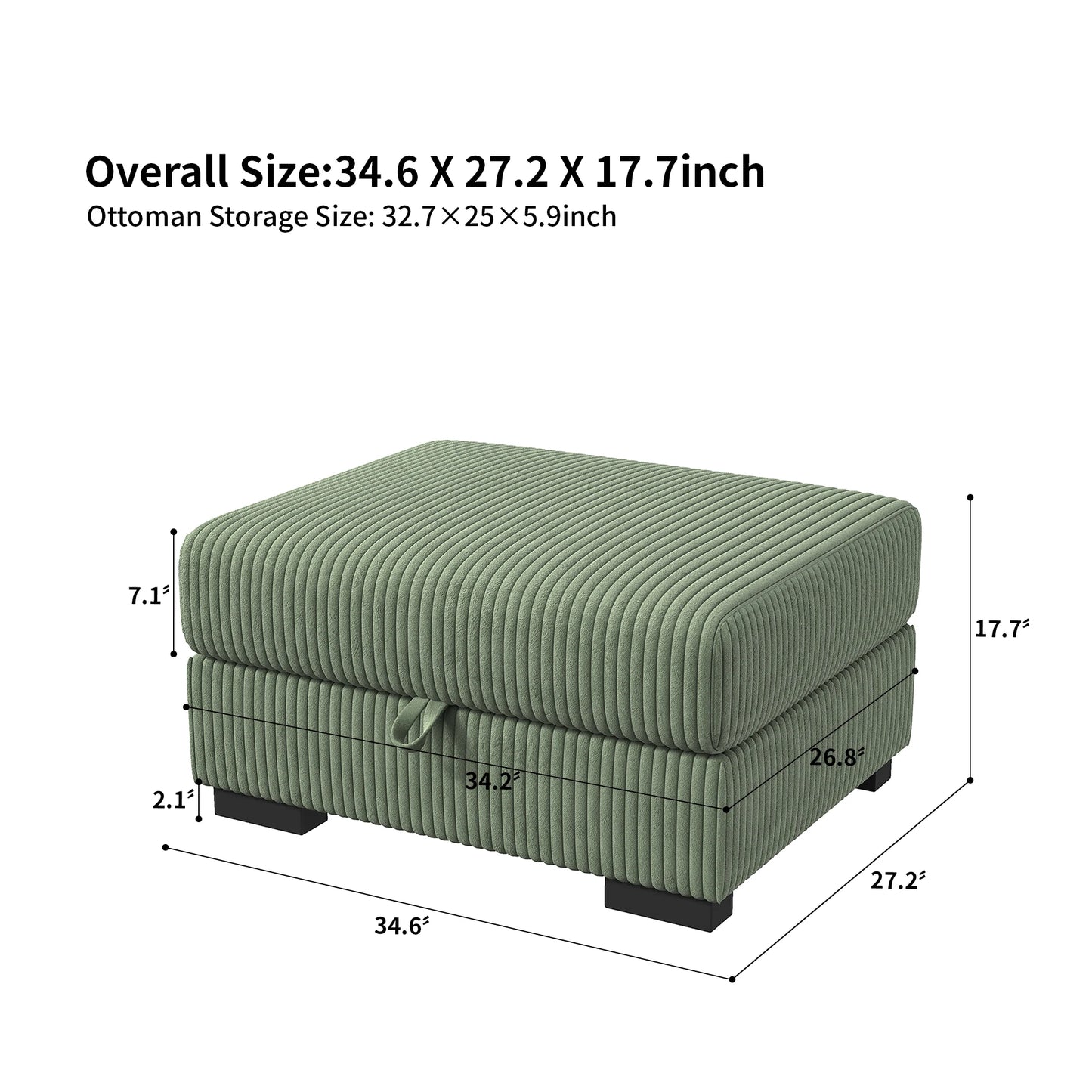 Multi-seater modular Couch, soft smooth ribbed velvet fabric, high resilience seat Cushion, flexible and mobile foot rest, removable backrest Cushion, extra storage space