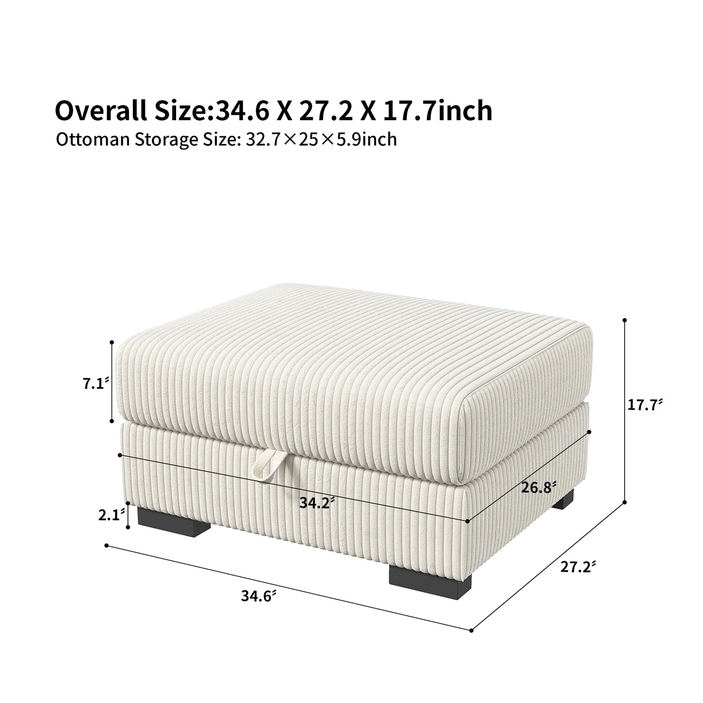 Multi-seater modular Couch, soft smooth ribbed velvet fabric, high resilience seat Cushion, flexible and mobile foot rest, removable backrest Cushion, extra storage space