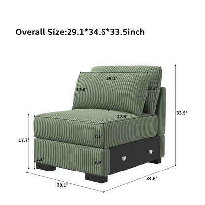 Multi-seater modular Couch, soft smooth ribbed velvet fabric, high resilience seat Cushion, flexible and mobile foot rest, removable backrest Cushion, extra storage space